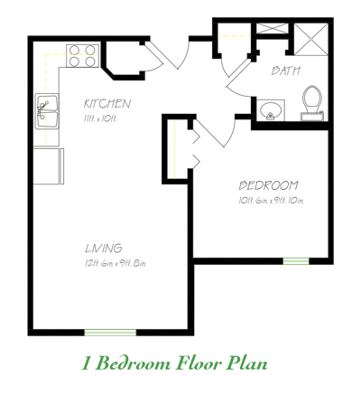 1 bedroom floor plan layout with dimensions