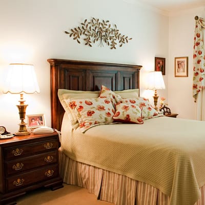 Cozy bedroom setup with floral decor