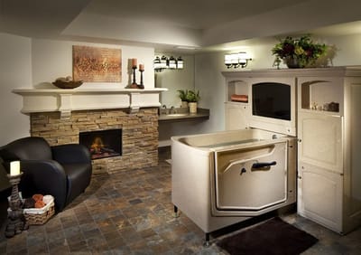 Interior wellness space with a therapeutic tub