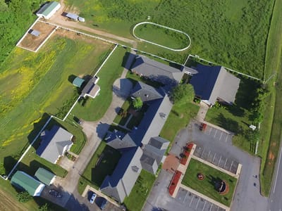 Aerial view of Caremoor Retirement Center campus and grounds