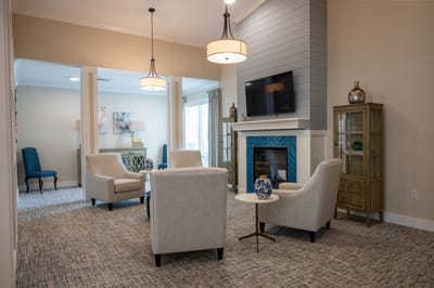 Bright common area with seating and decor