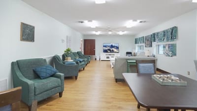 Common area of a senior living facility with seating