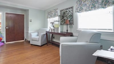 Seating area in a senior living facility lounge
