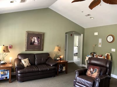 Cozy lounge area with seating and decor
