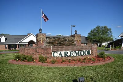 Exterior view of the Caremoor Retirement Center entrance