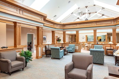Bright and inviting common area with seating