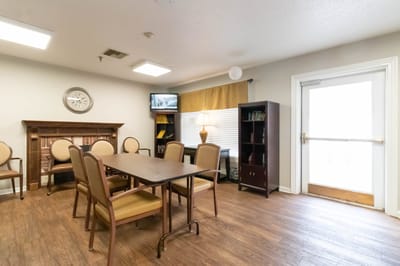 Interior common area with seating and a table