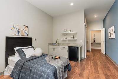 Cozy private room in a modern assisted living facility