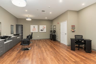 Interior of a beauty salon with chairs and mirrors