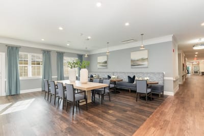 Modern common area with seating and decor