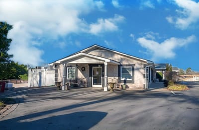 Exterior view of a senior care facility entrance