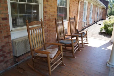 Rocking chairs on a porch at Clayton House