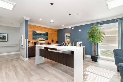 Bright interior seating area with modern decor