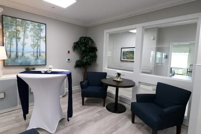Bright interior seating area with modern decor