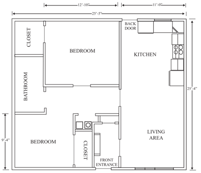 Architectural floor plan of a living unit