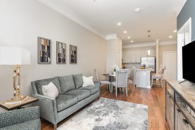 Bright interior living area with modern furnishings