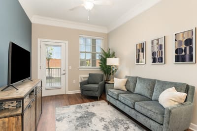 A well-furnished living area in a senior facility