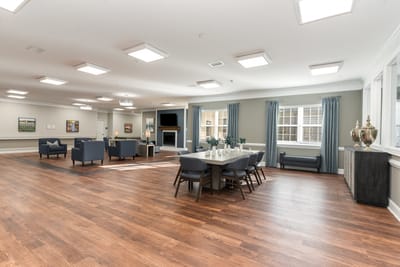 Bright and spacious common area with seating