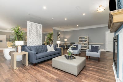 Bright and modern common area with seating