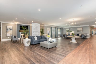 Bright interior of a common area with seating