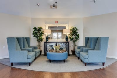 Cozy lounge seating area with decorative plants