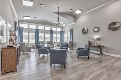 Bright interior common area with comfortable seating