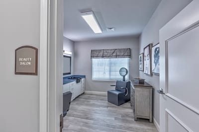 Interior view of a beauty salon in a senior living facility