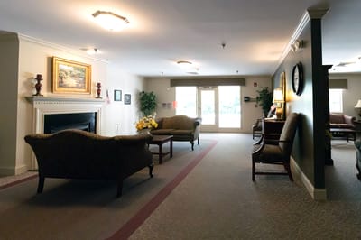 Interior view of a common area with seating
