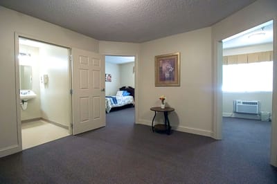 Interior view of a resident room with open doors