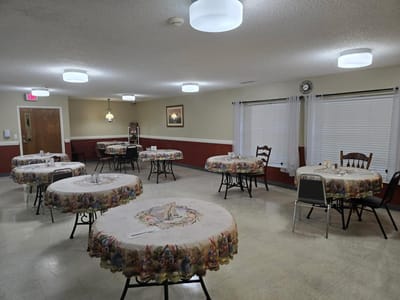Dining area with tables set for a meal