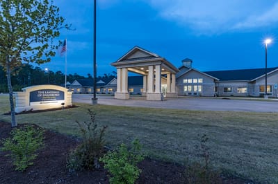 Exterior view of The Landings of Swansboro at dusk
