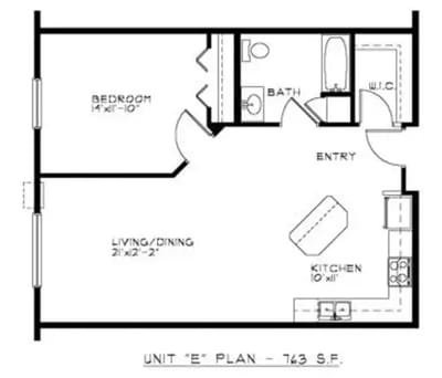 Architectural floor plan of a unit layout
