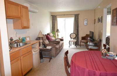 Cozy interior of a resident's room in a senior living facility