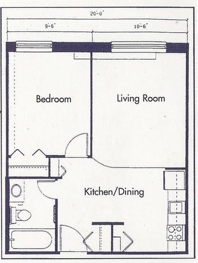 Architectural floor plan of a resident unit