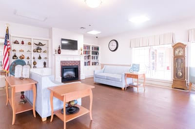 Bright common area with seating and decor