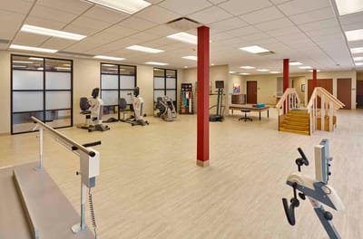 Physical therapy area with exercise equipment