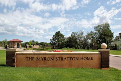 Sign of The Myron Stratton Home at entrance