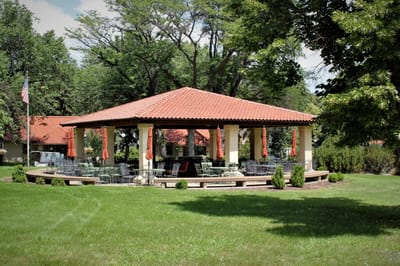 Outdoor gazebo with seating area