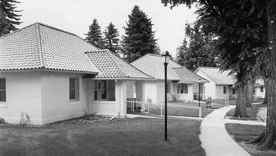 Exterior view of assisted living cottages and pathways