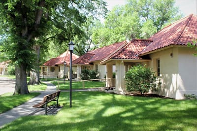 Beautiful outdoor view of the facility with pathways and benches.