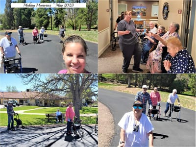 Residents engaging in activities both indoors and outdoors.