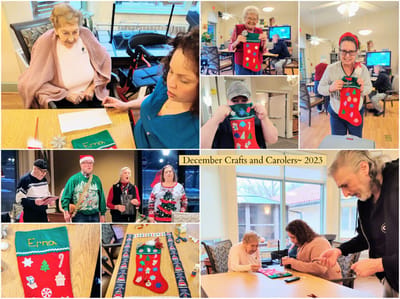 Residents participating in December crafts activity