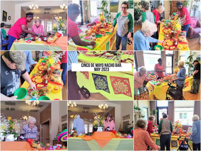 Residents enjoying a Cinco de Mayo nacho bar event.