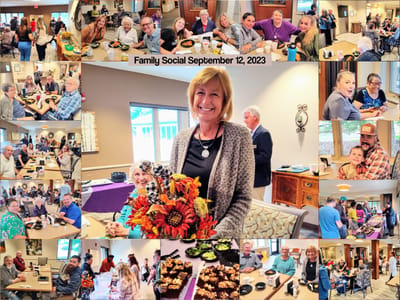 Residents and families enjoying a social event together.