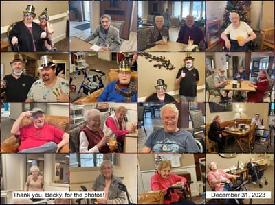 Residents and staff celebrating the New Year together