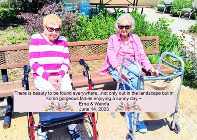 Two ladies enjoying a sunny day in the garden.