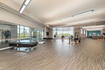 Modern rehabilitation space with exercise equipment