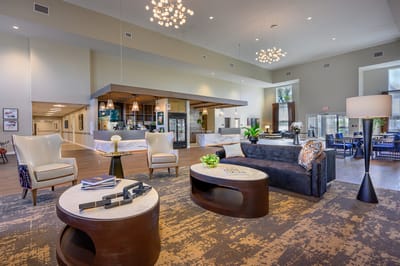 Modern common area with seating and decor