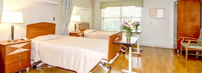 Clean and inviting resident bedroom in a nursing facility