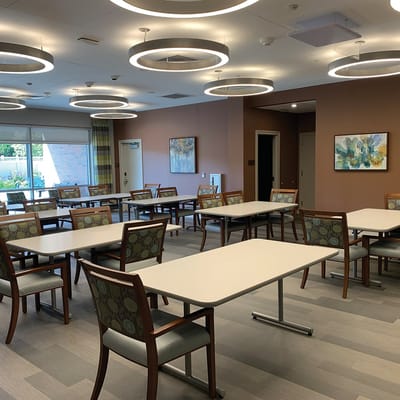 Common area with tables and chairs